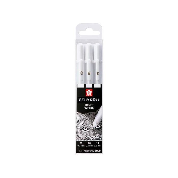 Talens Sakura Bolígrafos Gelly White Fino-Medio-Grueso Gel Brillante Estuche De 3 Blanco