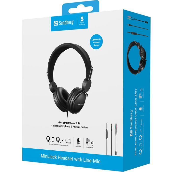 Sandberg MiniJack Headset Auriculares Diadema con Micrófono en Línea para Smartphone y PC 7