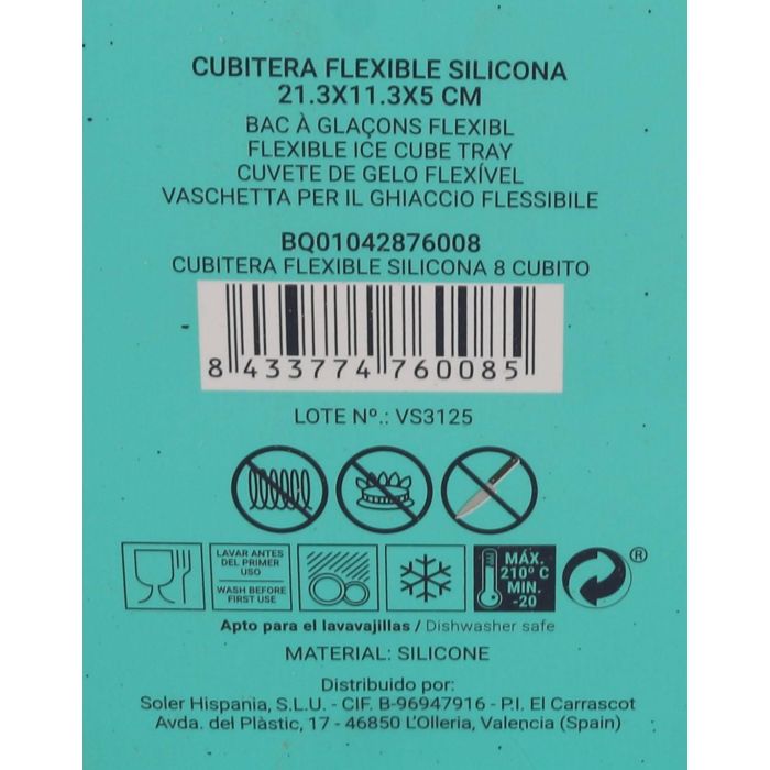 Cubitera Flexible de Silicona para 8 Cubitos - Quttin (24 Unidades) 13 Cubitera Flexible de Silicona para 8 Cubitos - Quttin (24 Unidades) 13
