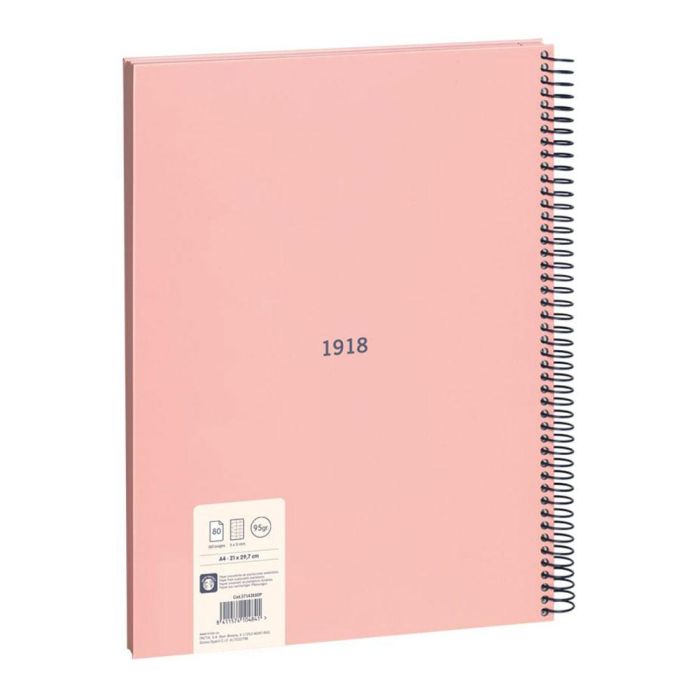 Milán Cuaderno A4 Colección 430 since 1918, Espiral Metálica, Cuadriculado 5x5mm, 80 Hojas, Tapa Dura, Rosa 1