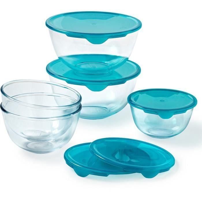 Juego de 5 cuencos con tapa - PYREX - 1x 0,5L + 2x 1L + 2x 2L 1 Juego de 5 cuencos con tapa - PYREX - 1x 0,5L + 2x 1L + 2x 2L 1