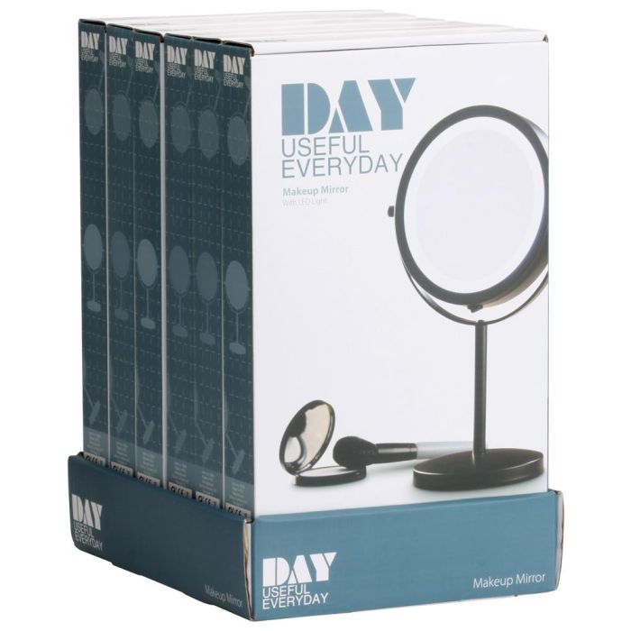 Day Espejo LED Doble Cara 5 Aumentos Iluminado 17 Bombillas Rotación 360º Negro Mate Altura 33 cm Diámetro 17.5 cm 3