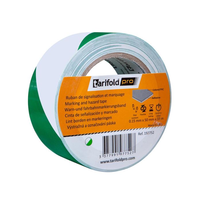 Cinta Adhesiva Tarifold Seguridad Para Marcaje Y Señalizacion De Suelo 33 Mt X 50 mm Color Blanco-Verde 1