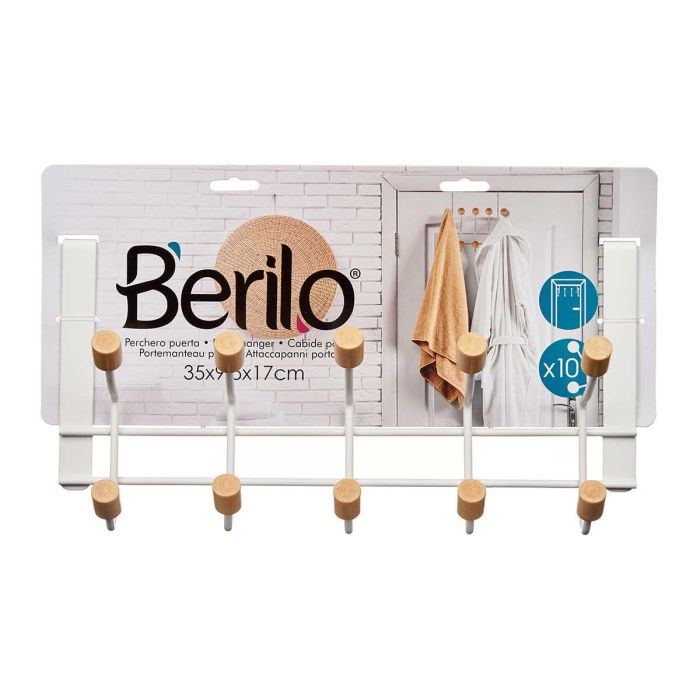 Percha Metal 10 Ganchos Madera Blanco Berilo 35x17x15cm (6 Unidades) 1