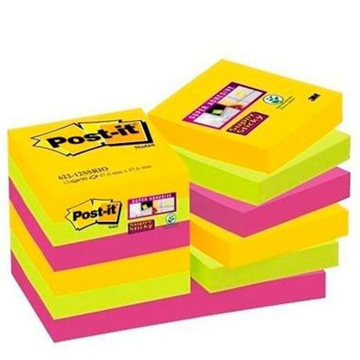 Set de Notas Adhesivas Post-it Super Sticky Multicolor 47,6 x 47,6 mm (3 Unidades) 1