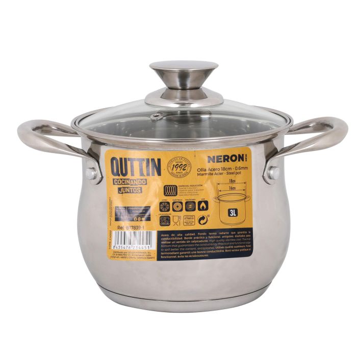 Olla New Neron 18 cm (3L) Acero Inoxidable Inde (4 Unidades) 3 Olla New Neron 18 cm (3L) Acero Inoxidable Inde (4 Unidades) 3