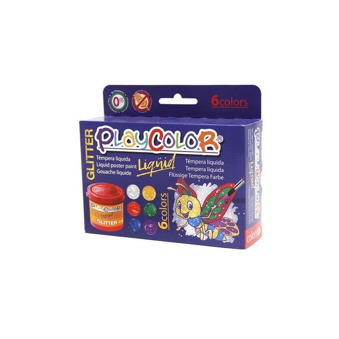 Tempera Playcolor Liquid 40 Ml (Bote) Glitter Estuche De 6