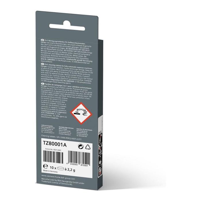 Siemens TZ80001A Tableta de Limpieza para Lavavajillas, Paquete de 10 Tabletas, Detergente en Pastillas Alemán 2