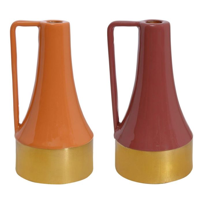 Portavela Moderno DKD Home Decor Naranja Terracota 11 x 20 x 11 cm (2 Unidades)