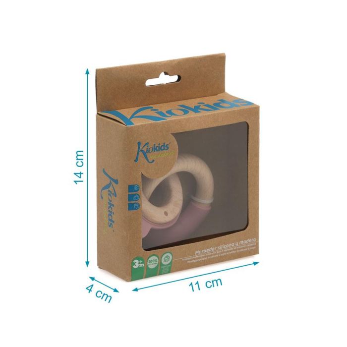 KioKids Mordedor Bebé Madera Haya y Silicona Rosa Conejo +3 Meses. Alivia Dentición y Masajea Encías. Colección Eco-friendly. 4