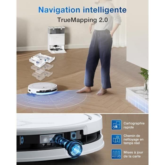 ECOVACS T50 OMNI WHite Gen2 - Robot aspirador con base - 21000 Pa - Cepillo lateral extensible y mopa - ZeroTangle 2.0 3