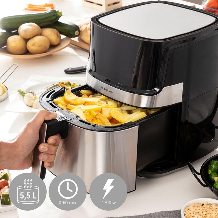 Freidora de Aire InnovaGoods Fryinn Pro 5500 Negro 1700 W 5,5 L Acero Inoxidable 12 Freidora de Aire InnovaGoods Fryinn Pro 5500 Negro 1700 W 5,5 L Acero Inoxidable 12