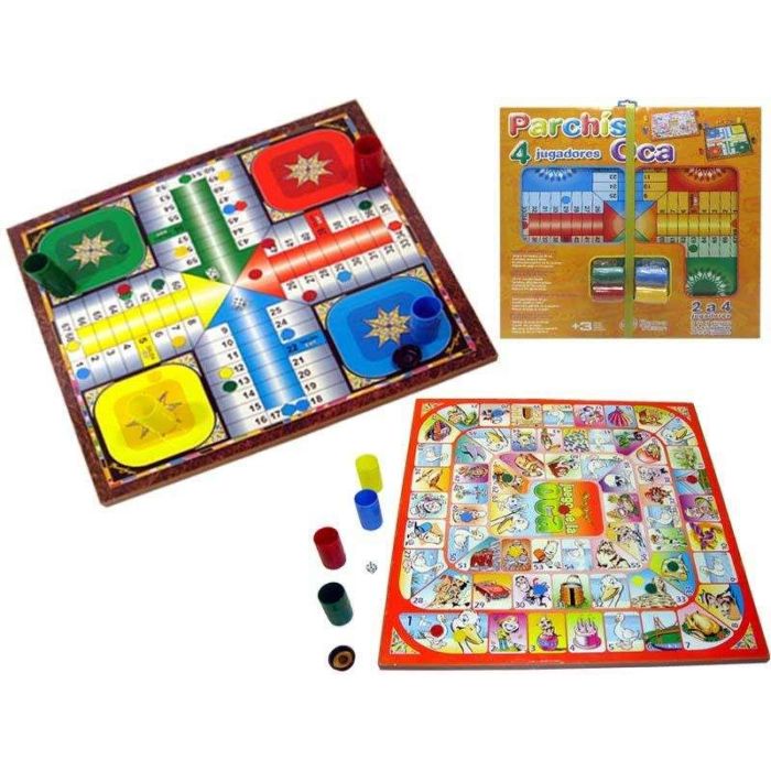 Tablero de madera parchis 4 y oca con accesorios 40,5x40,5x1,2 cm Tablero de madera parchis 4 y oca con accesorios 40,5x40,5x1,2 cm