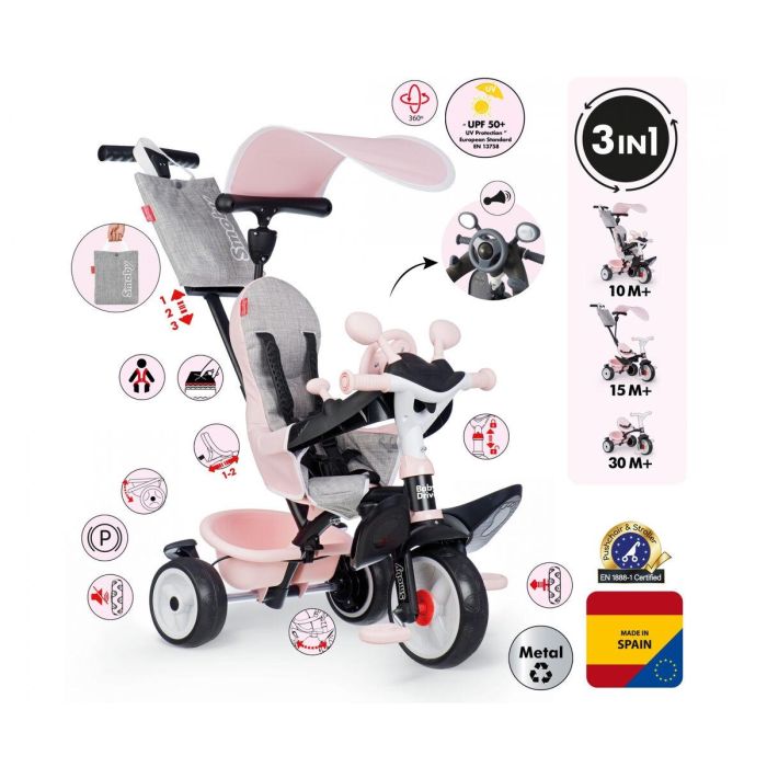 Smoby SMO741504 Triciclo Baby Driver Rosa 10 Smoby SMO741504 Triciclo Baby Driver Rosa 10