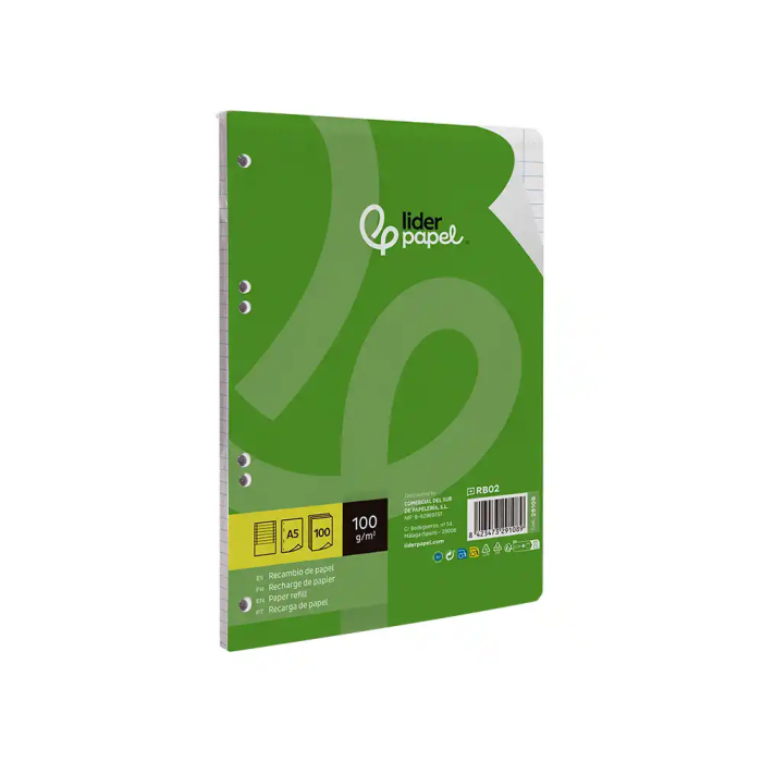 Liderpapel Recambio A5 100 Hojas 100gr Horizontal Doble Margen 6 Taladros 3