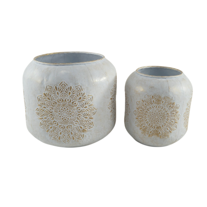 Macetero Arabe DKD Home Decor Blanco Dorado 40 x 35 x 40 cm Set de 2 0 Macetero Arabe DKD Home Decor Blanco Dorado 40 x 35 x 40 cm Set de 2 0