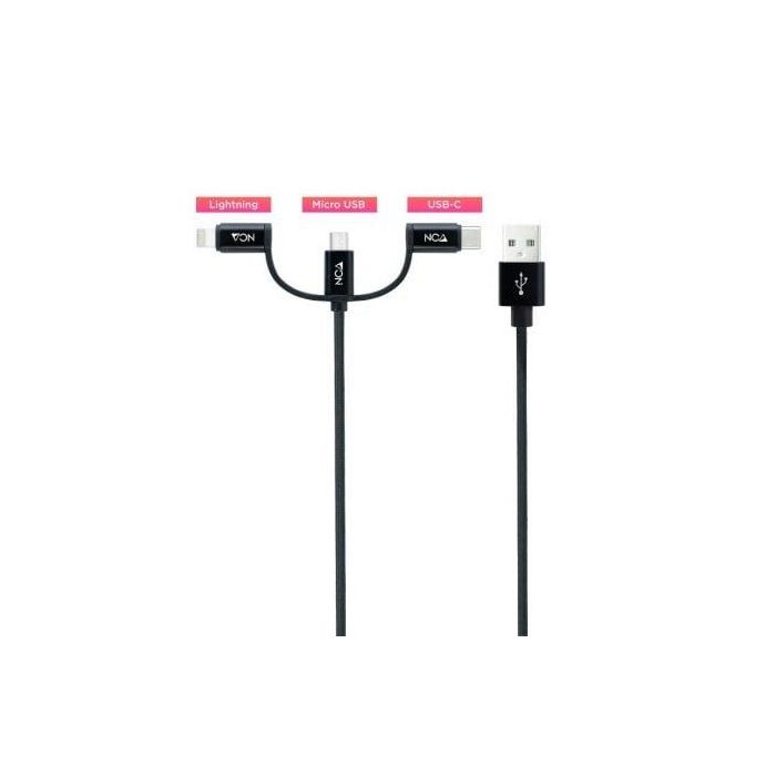 Nanocable 10.01.3200 Cable USB 2.0 3 en 1 Carga y Datos USB-A a Lightning, Micro USB y Tipo-C 1m Negro 1 Nanocable 10.01.3200 Cable USB 2.0 3 en 1 Carga y Datos USB-A a Lightning, Micro USB y Tipo-C 1m Negro 1