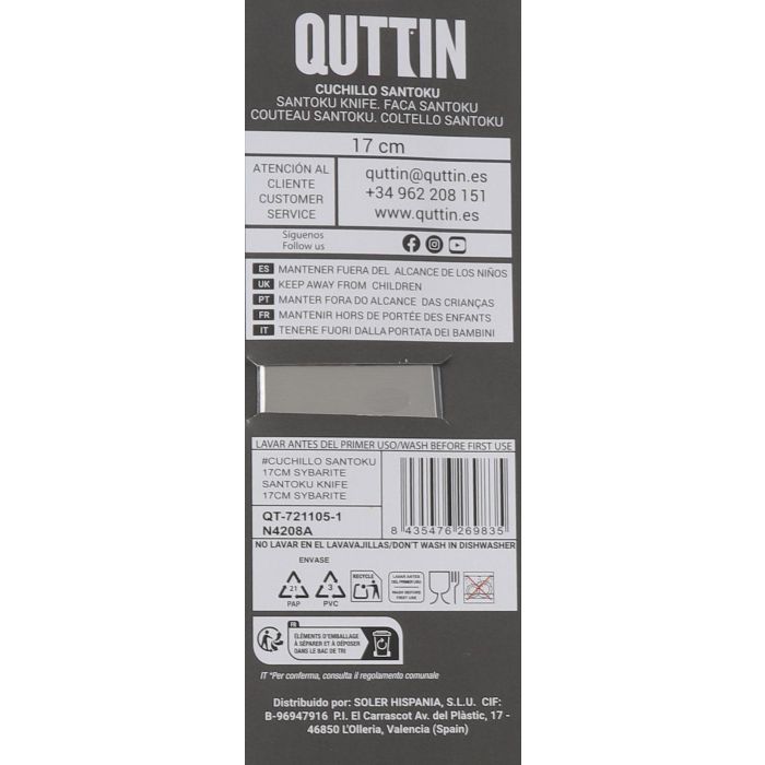 Cuchillo Santoku Sybarite 17 cm - Quttin (8 Unidades) 4 Cuchillo Santoku Sybarite 17 cm - Quttin (8 Unidades) 4