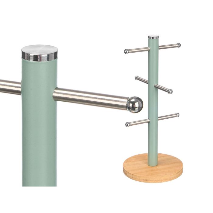 Kinvara Soporte para 6 Tazas con Base de Bambú, Hierro, Verde Menta, 15x34x15 cm (Set de 12)