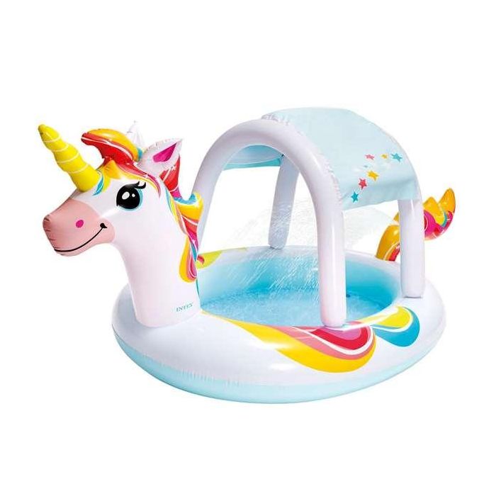 Intex Piscina Hinchable Infantil Unicornio con Ducha y Techo de PVC, 130 Litros, para Edades +2 Años, 254x132x109 cm 6