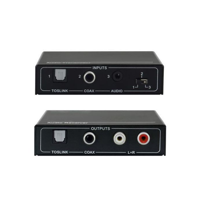 Vivolink VLEXTA170 Kit Extensor de Audio a Través de Cable CATx 100m con PoC, Entradas TOSLINK/COAX/ESTÉREO, 12V/1A EU