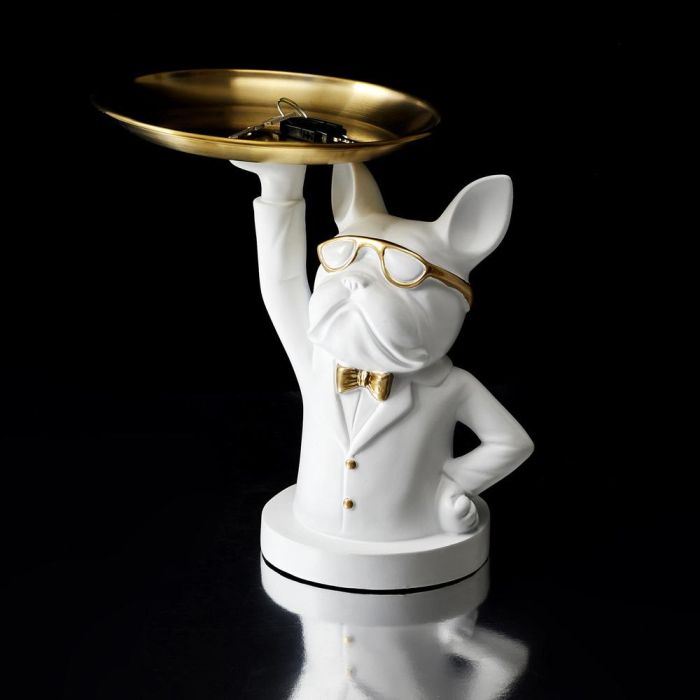 Home Deco Factory Vaciabolsillos Bulldog Camarero Blanco Escultura Decorativa para Llaves Monedas 4
