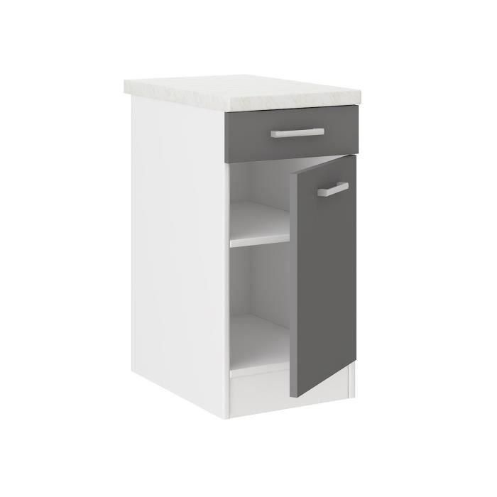 ULTRA Mueble Bajo de Cocina Gris con Encimera, 1 Cajón, 1 Puerta Batiente y 1 Estante - L 40xP 47xH 82 cm 1
