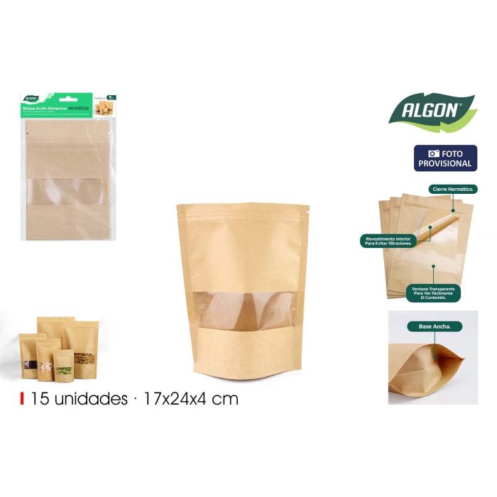 Bolsas Kraft Alimentación 17x24 cm Herméticas, 15 unidades - Algon por Inde (12 Unidades) Bolsas Kraft Alimentación 17x24 cm Herméticas, 15 unidades - Algon por Inde (12 Unidades)