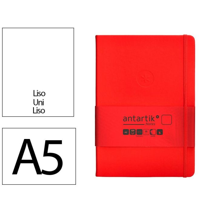 Cuaderno Con Gomilla Antartik Notes Tapa Dura A5 Hojas Lisas Rojo 100 Hojas 80 gr Fsc