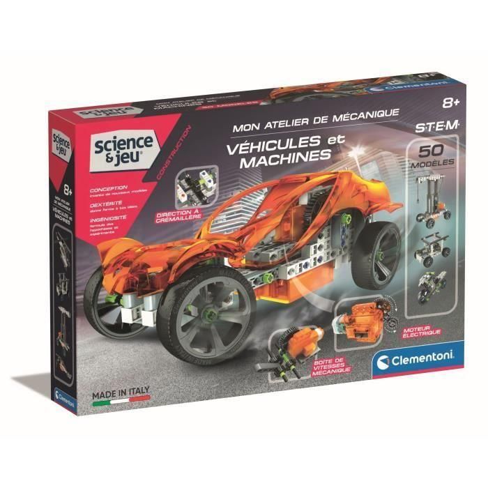 Clementoni Taller de Mecánica Vehículos y Máquinas para Construir con 250 Componentes, Motor Eléctrico y Más de 50 Creaciones, 8+ Años Clementoni Taller de Mecánica Vehículos y Máquinas para Construir con 250 Componentes, Motor Eléctrico y Más de 50 Creaciones, 8+ Años