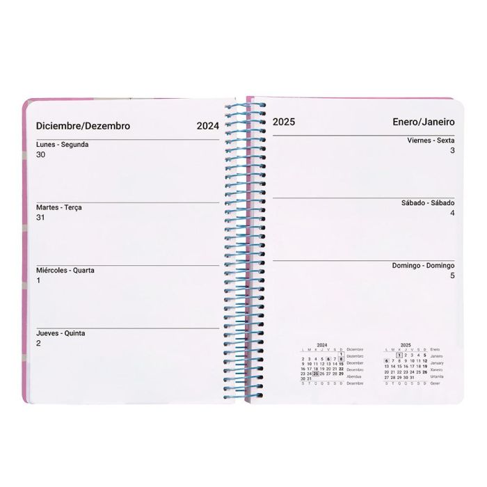 Agenda Espiral Liderpapel Classic A6 2025 Semana Vista Color Rosa Papel 70 gr 5