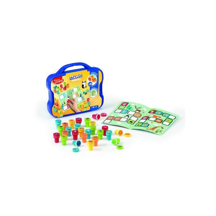 Maped Creativ Textur Art: Maletín de 26 Sellos Preentintados de Animales con Cuaderno de Actividades. Tinta Lavable