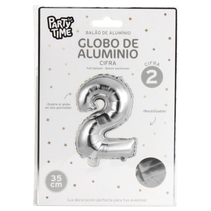 Globo Cifra 2 Plata Party Time altura 35 cm  1