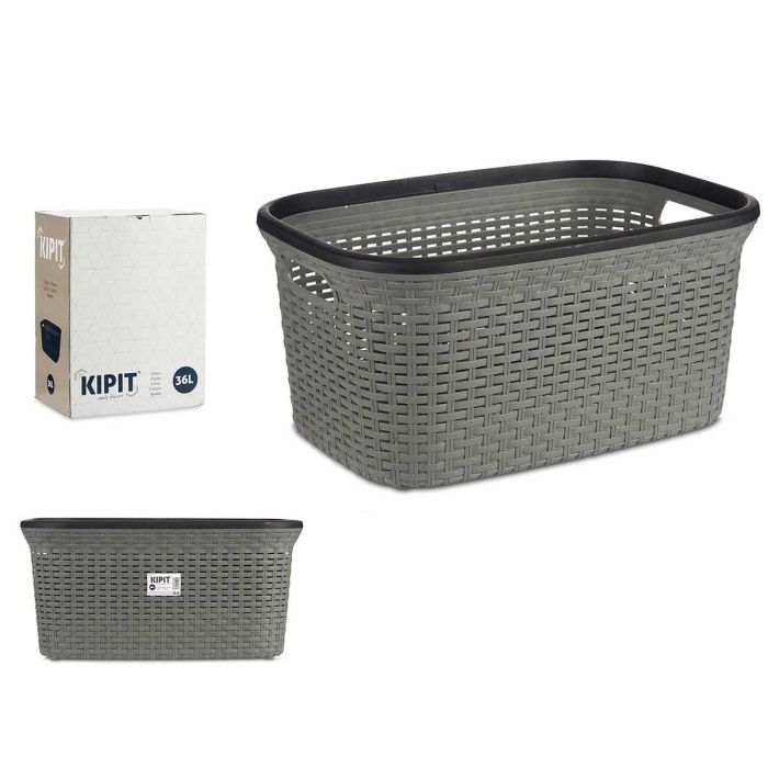 Cesta Plastico Rattan Ropa 36L Gris Kipit 36X25CM (12 Unidades) Cesta Plastico Rattan Ropa 36L Gris Kipit 36X25CM (12 Unidades)