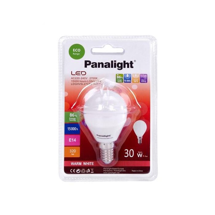 Lámpara Led Esférica Frost E14 De 4W 2700K PANASONIC-PANALIGHT LDGHV5L27CFE142EPL-ECO 2