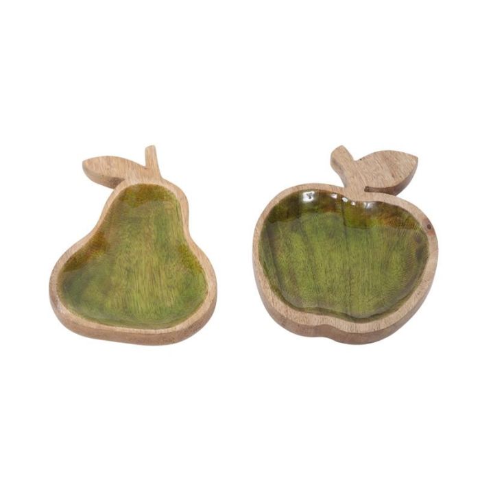 DKD Home Decor Bandeja Vaciabolsillos Tropical Mango Verde Natural 17x20x2.5 cm (Pack 4 Unidades)