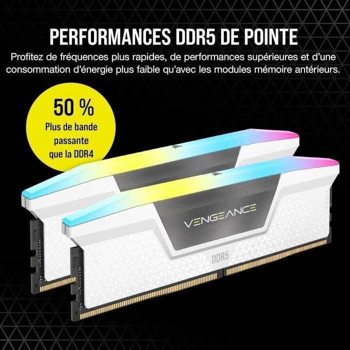 Corsair Vengeance RGB DDR5 32GB (2x16GB) 6000MHz CL36, Kit Memoria RAM para Gaming y Creación Contenido, Blanco 2 Corsair Vengeance RGB DDR5 32GB (2x16GB) 6000MHz CL36, Kit Memoria RAM para Gaming y Creación Contenido, Blanco 2
