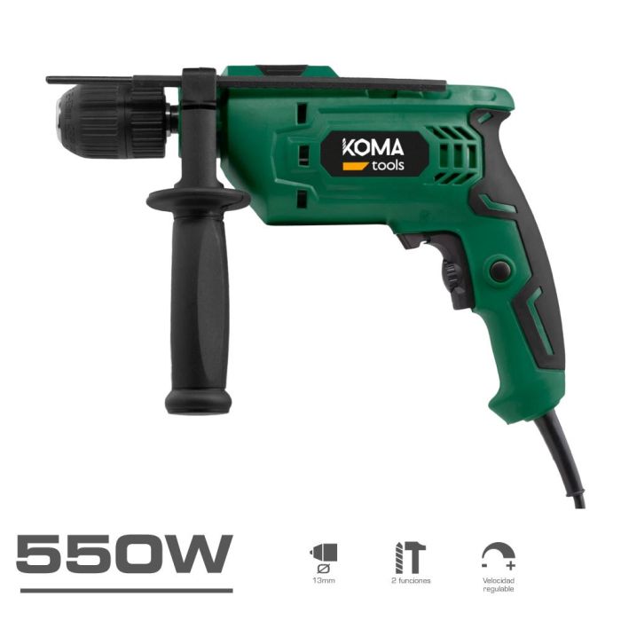 Koma Tools TP-550 Taladro Percutor 550W Velocidad Regulable Perforación y Martillo Portabrocas sin Llave Ø13mm Antideslizante 1