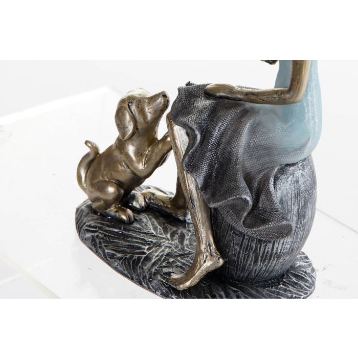DKD Home Decor Figura Decorativa Chica Perro Resina Azul Dorado 8.5 x 17.5 x 13 cm 1