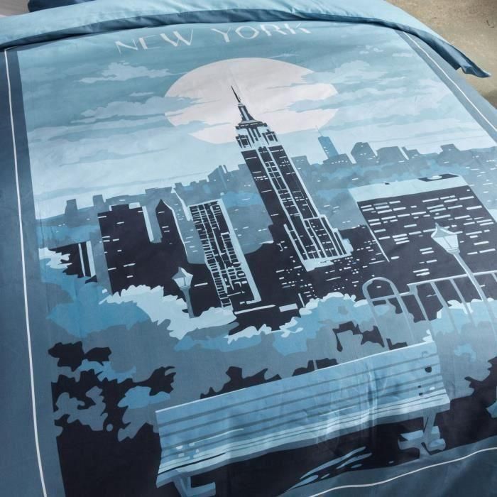 Juego de cama - HOY - JAVA - 2 personas - 240x220 cm - Algodón - Estampado New York - Azul 2 Juego de cama - HOY - JAVA - 2 personas - 240x220 cm - Algodón - Estampado New York - Azul 2