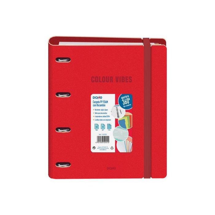 Carpebloc Dohe Colour Vibes A4 Polyfoam 4 Anillas Mixtas 35 Mm Con Recambio 100Hj. 90Gr. Cuadric.5X5 Rojo Carpebloc Dohe Colour Vibes A4 Polyfoam 4 Anillas Mixtas 35 Mm Con Recambio 100Hj. 90Gr. Cuadric.5X5 Rojo