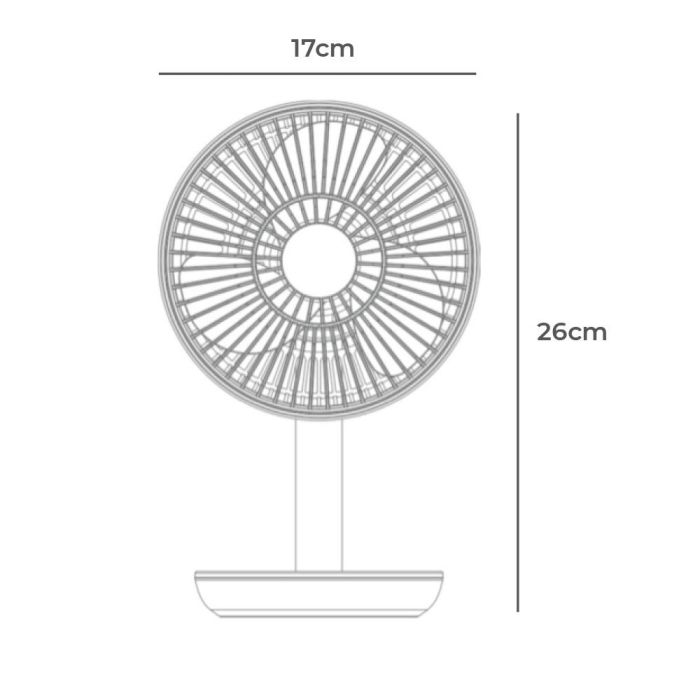 Ventilador de sobremesa recargable blanco potencia: 5w aspas: ø14,5cm 17x13x26cm edm 3