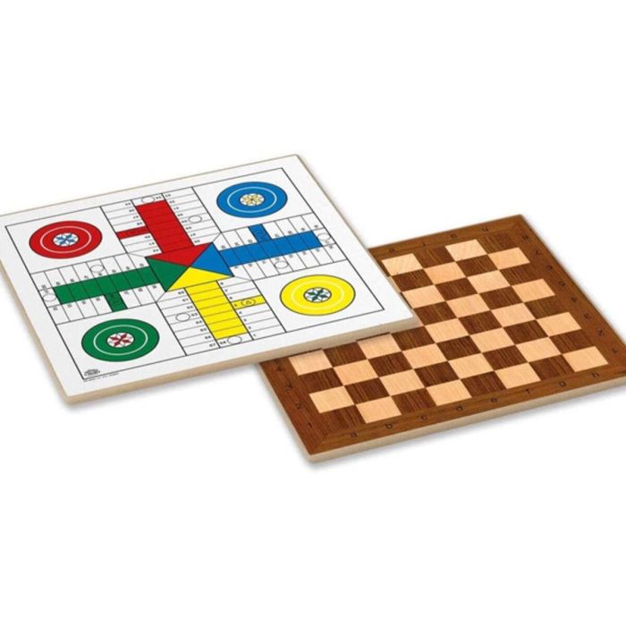 Tablero parchis 4 jugadores y damas de madera 40x40 cm sin accesorios