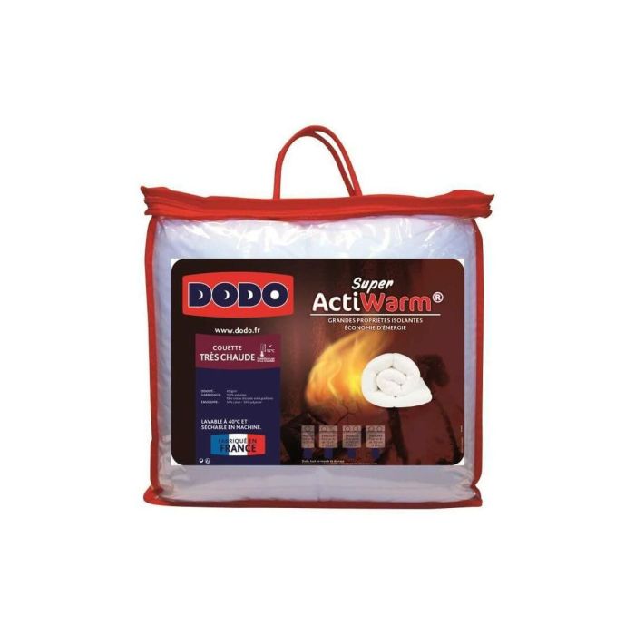 Dodo Edredón SUPER ACTIWARM 450 g/m² Muy Cálido Fibra Hueca Poliéster 220x240 cm Blanco. Ideal 15°C. Fabricación Francesa.