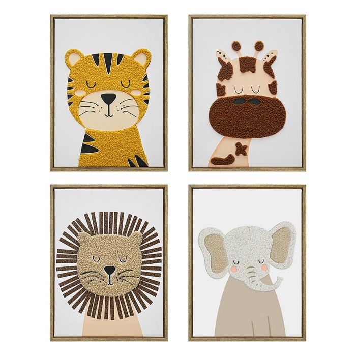 DKD Home Decor Cuadro infantil Baby Animal Multicolor 40x30 cm Lienzo Poliéster (8 unidades surtidas)