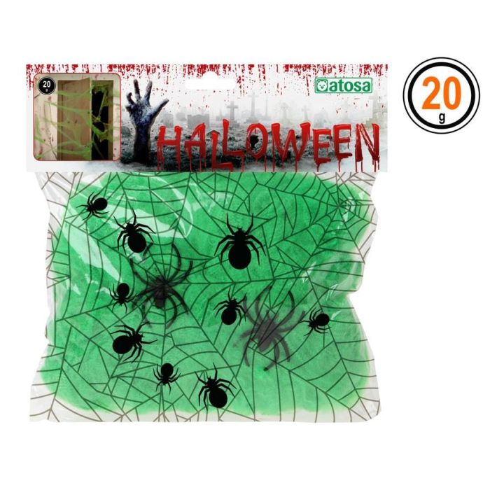 Telaraña Verde con 2 Arañas Negras 20 gr Decoración Halloween