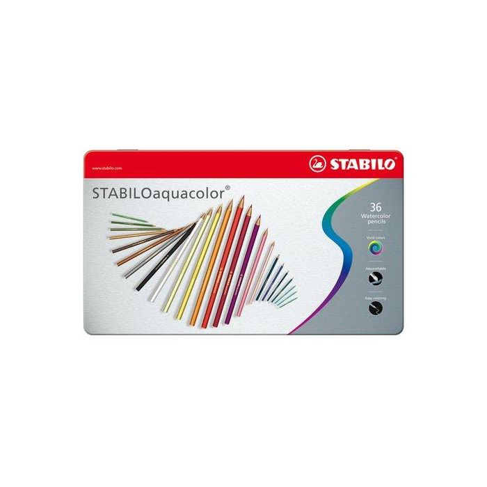 Stabilo Estuche de Metal 1636-5 con 36 Lápices de Punta 2,8mm Acuacolor Surtidos