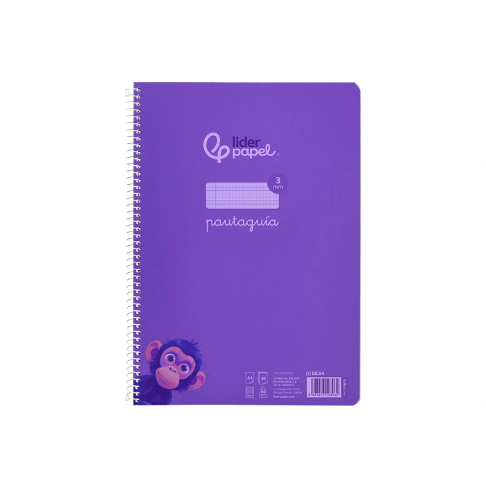 Liderpapel Cuaderno Espiral A4 Pautaguía 80 Hojas 90gr Cuadro Pautado 3 mm con Margen Color Lila 1