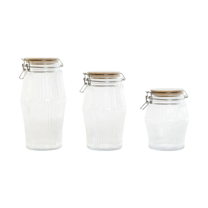 DKD Home Decor Bote Hermetico Basicos Cristal Bambu Inox Transparente Natural Set 3 Piezas 13.5 x 27 x 13.5 cm 0 DKD Home Decor Bote Hermetico Basicos Cristal Bambu Inox Transparente Natural Set 3 Piezas 13.5 x 27 x 13.5 cm 0
