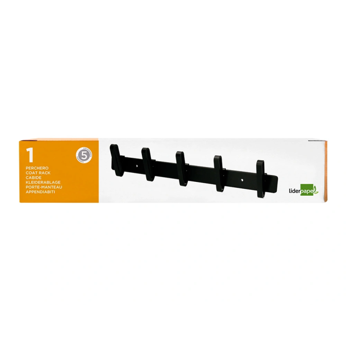 Liderpapel Perchero de Pared Metálico Negro 5 Colgadores 430x88x55 mm 5 Liderpapel Perchero de Pared Metálico Negro 5 Colgadores 430x88x55 mm 5
